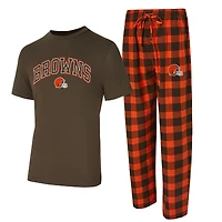 Men's Concepts Sport Brown/Orange Cleveland Browns Big & Tall Avondale T-Shirt Flannel Pants Sleep Set