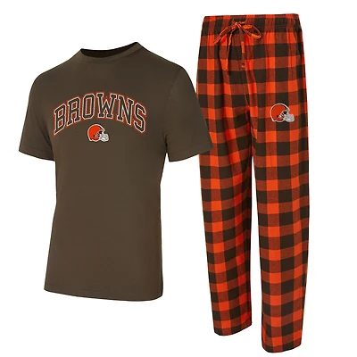 Men's Concepts Sport Brown/Orange Cleveland Browns Big & Tall Avondale T-Shirt Flannel Pants Sleep Set