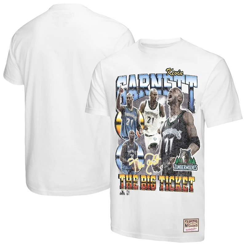 Men's Mitchell & Ness Kevin Garnett White Minnesota Timberwolves Hardwood Classics Commemorative Player Collage T-Shirt