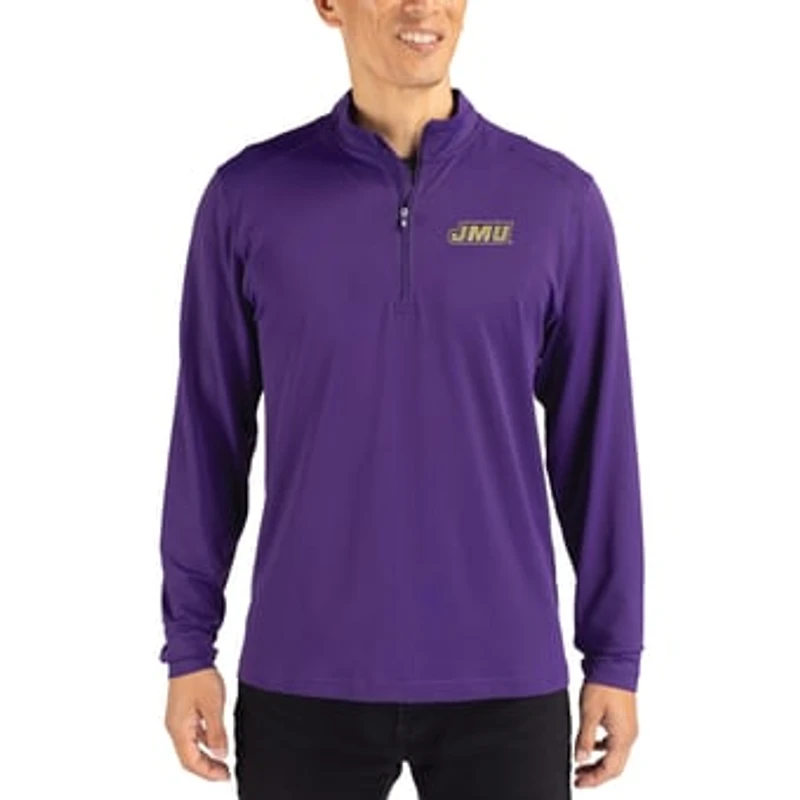 Men's Cutter & Buck  Purple James Madison Dukes Virtue DryTec Quarter-Zip Pullover