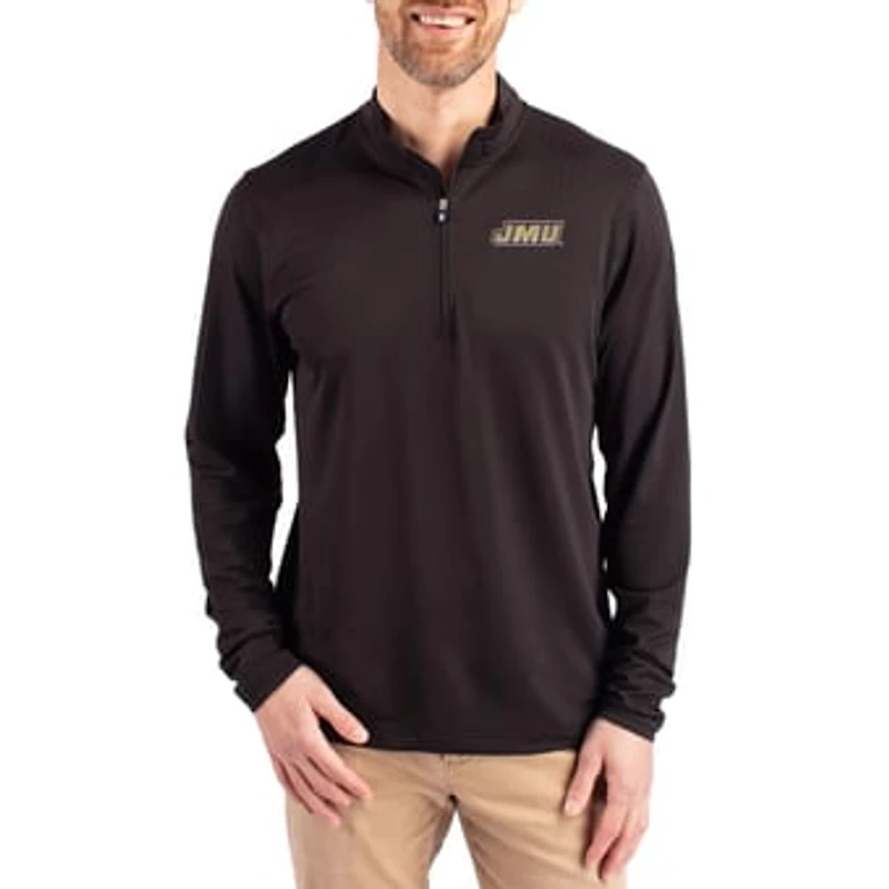 Men's Cutter & Buck Black James Madison Dukes Virtue DryTec Quarter-Zip Pullover