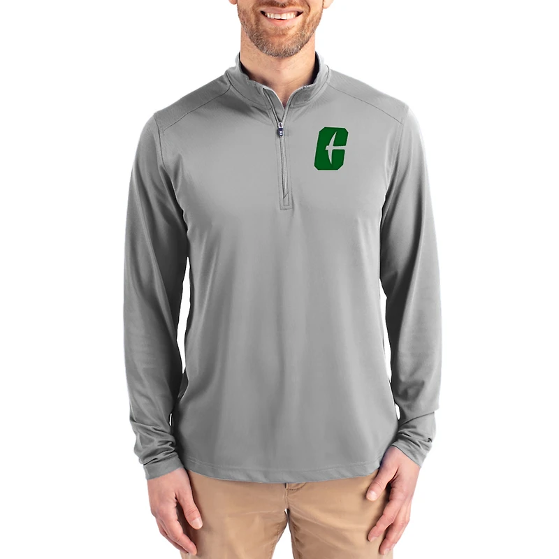 Men's Cutter & Buck Gray Charlotte 49ers Virtue DryTec Quarter-Zip Pullover
