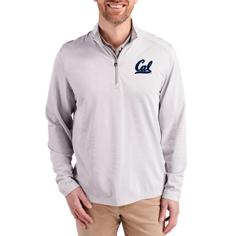 Men's Cutter & Buck  Gray Cal Bears Virtue Micro Stripe DryTec Quarter-Zip Pullover