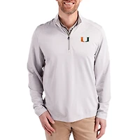 Men's Cutter & Buck  Gray Miami Hurricanes Virtue Micro Stripe DryTec Quarter-Zip Pullover