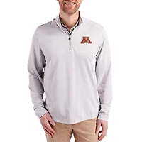 Men's Cutter & Buck  Gray Minnesota Golden Gophers Virtue Micro Stripe DryTec Quarter-Zip Pullover