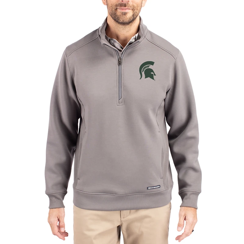 Men's Cutter & Buck  Gray Michigan State Spartans Roam Eco Recycled Quarter-Zip Pullover