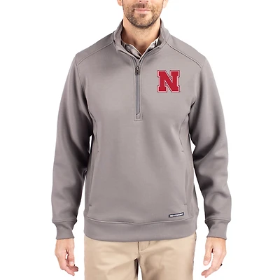 Men's Cutter & Buck  Gray Nebraska Huskers Roam Eco Recycled Quarter-Zip Pullover