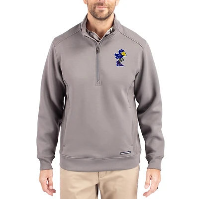 Men's Cutter & Buck  Gray Kansas Jayhawks Roam Eco Recycled Quarter-Zip Pullover