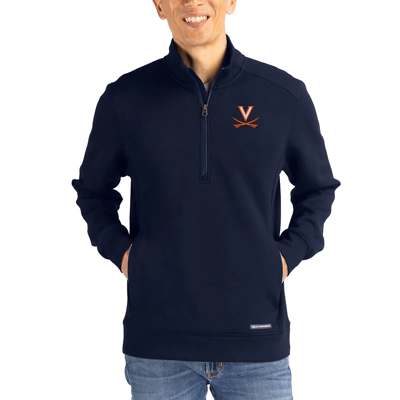 Men's Cutter & Buck  Navy Virginia Cavaliers Roam Eco Recycled Quarter-Zip Pullover