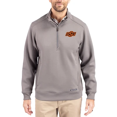 Men's Cutter & Buck Gray Oklahoma State Cowboys Roam Eco Recycled Quarter-Zip Pullover