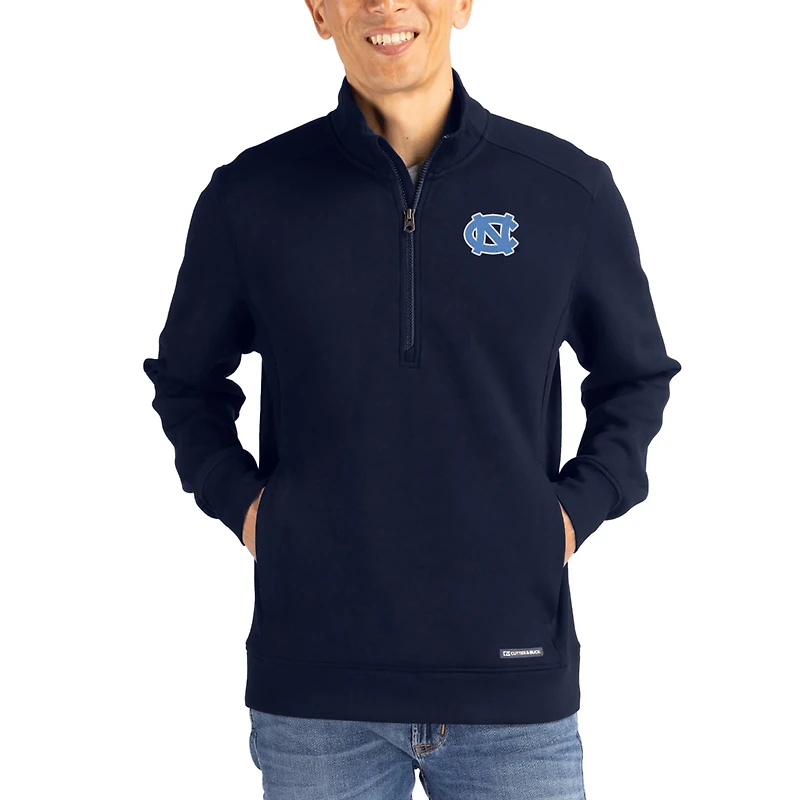 Men's Cutter & Buck  Navy North Carolina Tar Heels Roam Eco Recycled Quarter-Zip Pullover