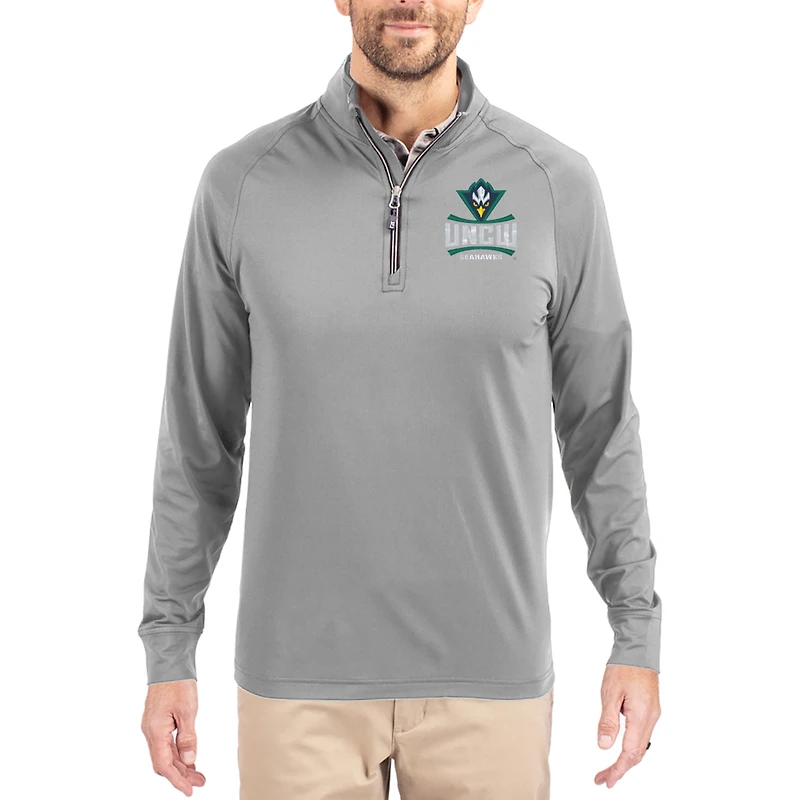 Men's Cutter & Buck UNC Wilmington Seahawks Adapt Eco Knit Stretch Recycled Quarter-Zip Pullover