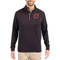 Men's Cutter & Buck Wisconsin Badgers Adapt Eco Knit Stretch Recycled Quarter-Zip Pullover