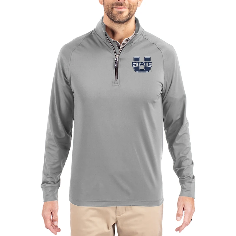 Men's Cutter & Buck Utah State Aggies Adapt Eco Knit Stretch Recycled Quarter-Zip Pullover