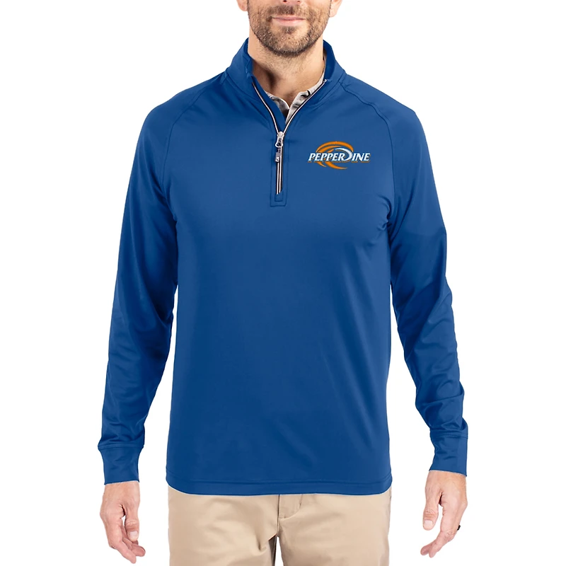 Men's Cutter & Buck Blue Pepperdine Waves Adapt Eco Knit Stretch Recycled Quarter-Zip Pullover