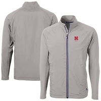 Men's Cutter & Buck  Gray Nebraska Huskers Adapt Eco Knit Hybrid Recycled Full-Zip Jacket