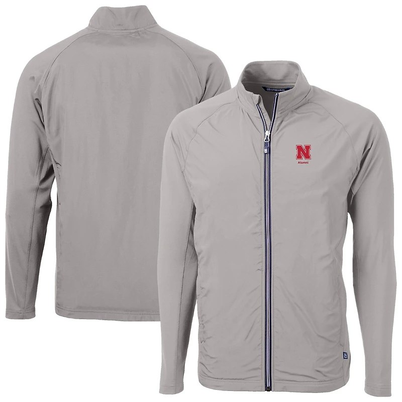 Men's Cutter & Buck  Gray Nebraska Huskers Adapt Eco Knit Hybrid Recycled Full-Zip Jacket