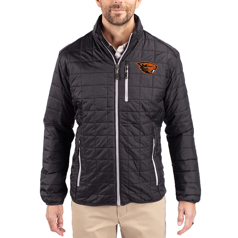 Men's Cutter & Buck  Black Oregon State Beavers Rainier Eco Insulated PrimaLoft Full-Zip Puffer Jacket