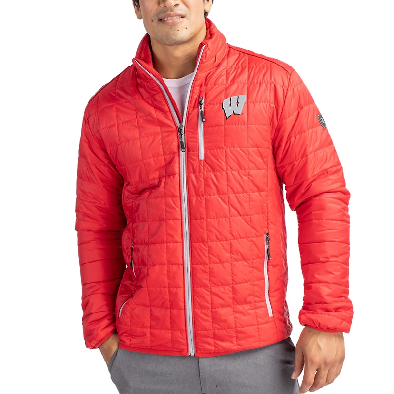 Men's Cutter & Buck Red Wisconsin Badgers Rainier Eco Insulated PrimaLoft Full-Zip Puffer Jacket