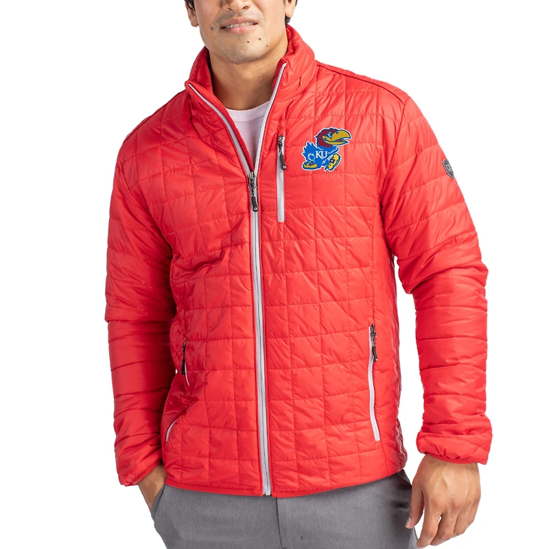 Men's Cutter & Buck  Red Kansas Jayhawks Rainier Eco Insulated PrimaLoft Full-Zip Puffer Jacket