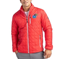 Men's Cutter & Buck  Red Kansas Jayhawks Rainier Eco Insulated PrimaLoft Full-Zip Puffer Jacket