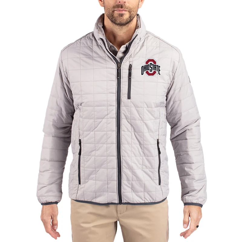Men's Cutter & Buck Gray Ohio State Buckeyes Rainier Eco Insulated PrimaLoft Full-Zip Puffer Jacket