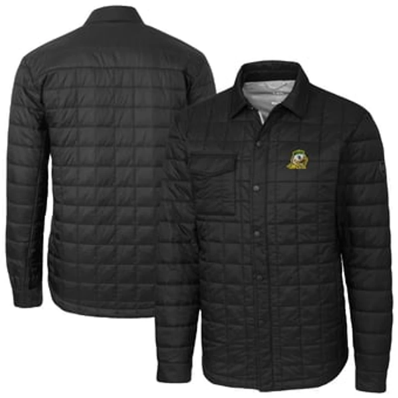 Men's Cutter & Buck Black Oregon Ducks Ranier Eco Insulated PrimaLoft Full-Snap Shacket