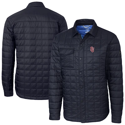 Men's Cutter & Buck  Navy St. John's Red Storm Ranier Eco Insulated PrimaLoft Full-Snap Shacket