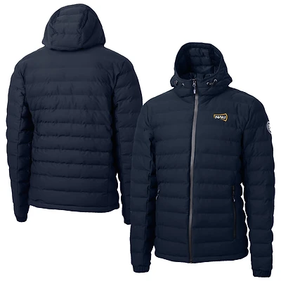 Men's Cutter & Buck  Navy Northern Arizona Lumberjacks Mission Ridge Eco Insulated Repreve Hooded Full-Zip Puffer Jacket