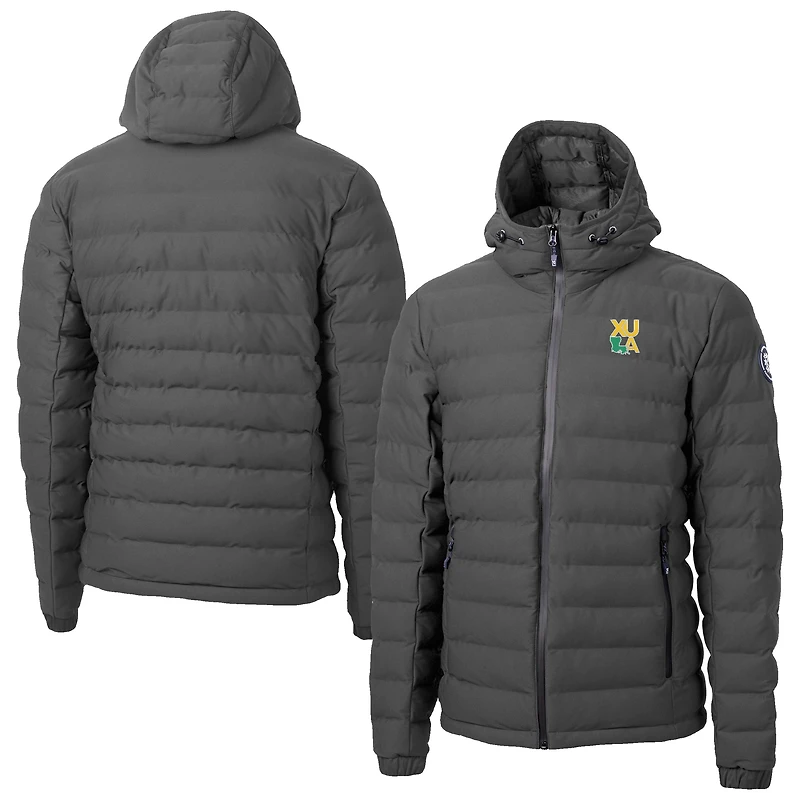 Men's Cutter & Buck  Gray Xavier University of Louisiana Gold Rush Mission Ridge Eco Insulated Repreve Hooded Full-Zip Puffer Jacket
