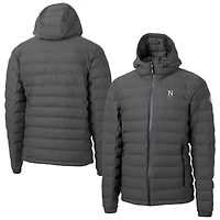 Men's Cutter & Buck  Gray Navy Midshipmen Mission Ridge Eco Insulated Repreve Hooded Full-Zip Puffer Jacket