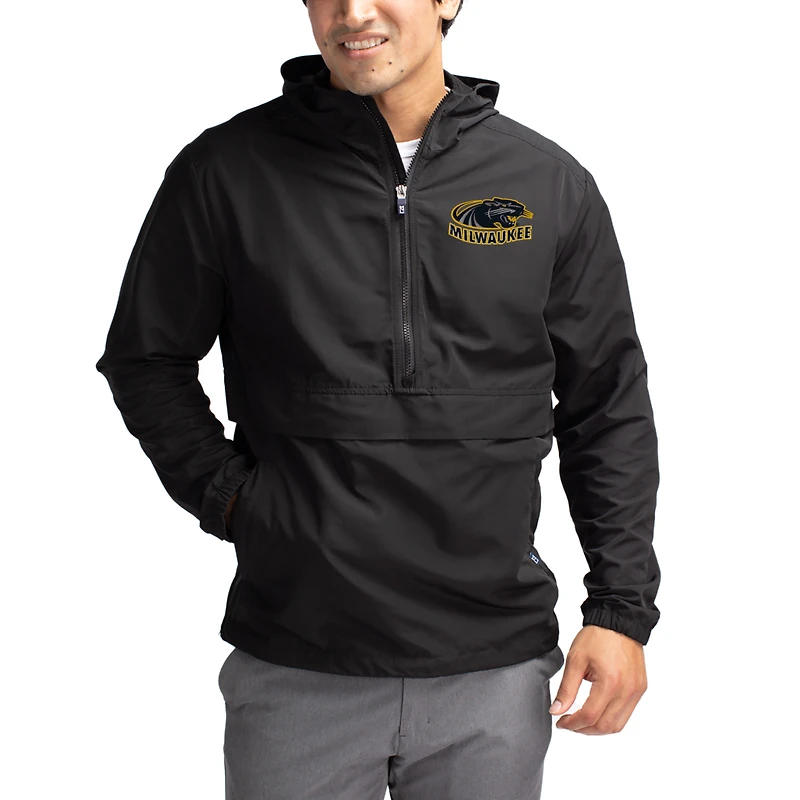 Men's Cutter & Buck Black Wisconsin-Milwaukee Panthers Charter Eco Recycled Half-Zip Anorak Jacket