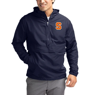 Men's Cutter & Buck Navy Syracuse Orange Charter Eco Recycled Half-Zip Anorak Jacket