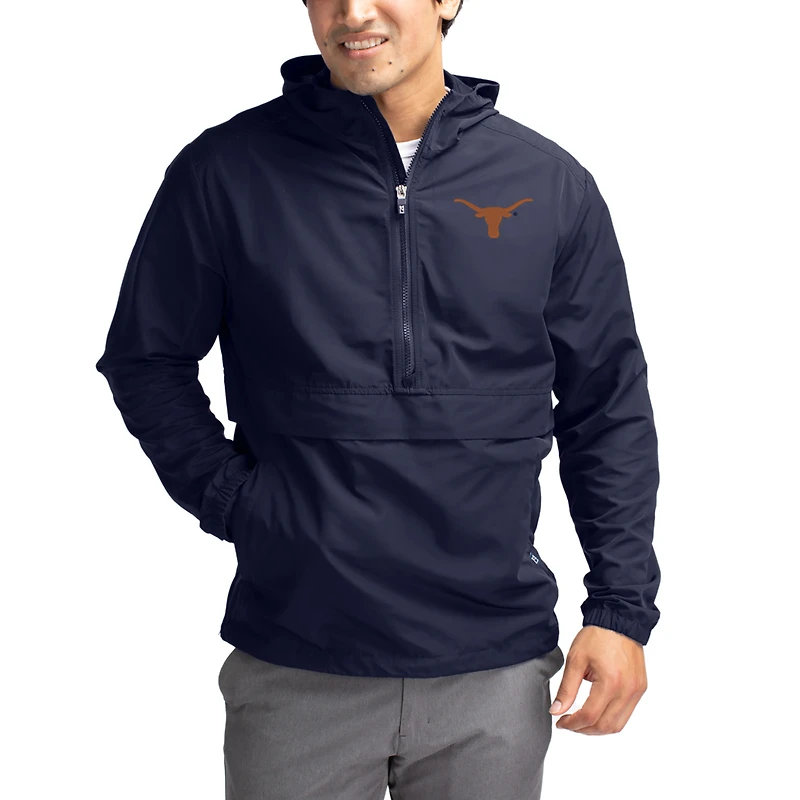Men's Cutter & Buck Navy Texas Longhorns Charter Eco Recycled Half-Zip Anorak Jacket