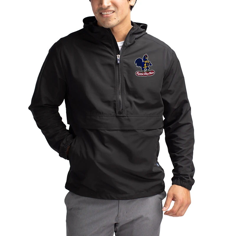 Men's Cutter & Buck Black Delaware Fightin' Blue Hens Charter Eco Recycled Half-Zip Anorak Jacket