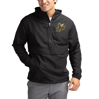 Men's Cutter & Buck Black Baldwin Wallace Yellow Jackets Charter Eco Recycled Half-Zip Anorak Jacket