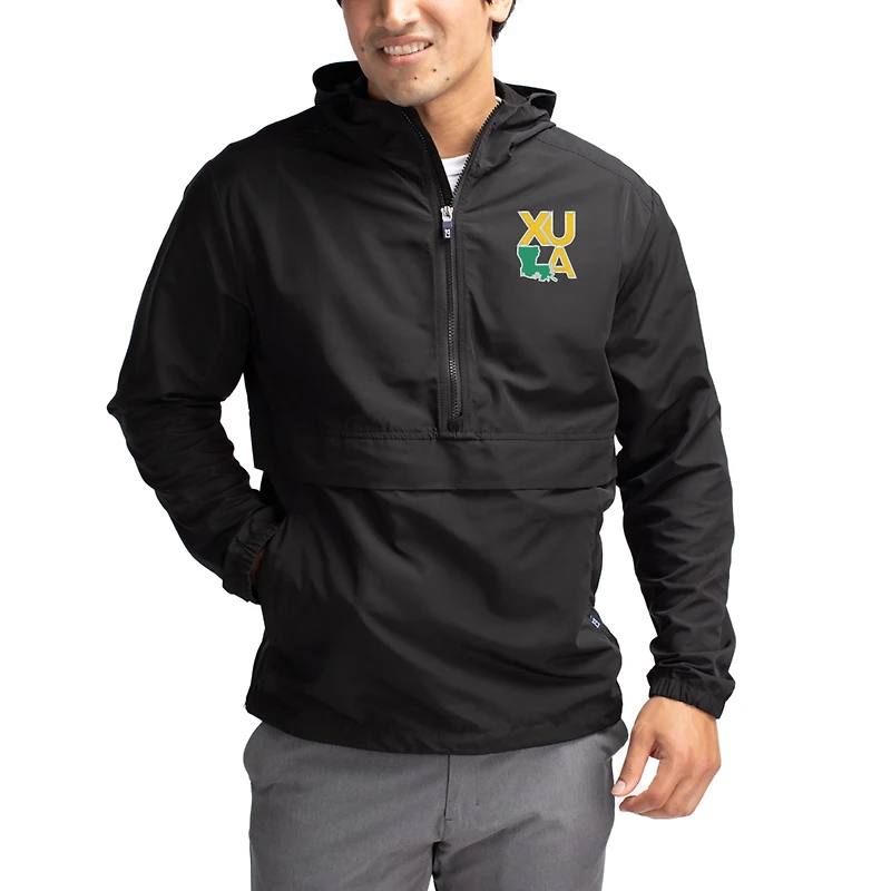 Men's Cutter & Buck Black Xavier University of Louisiana Gold Rush Charter Eco Recycled Half-Zip Anorak Jacket
