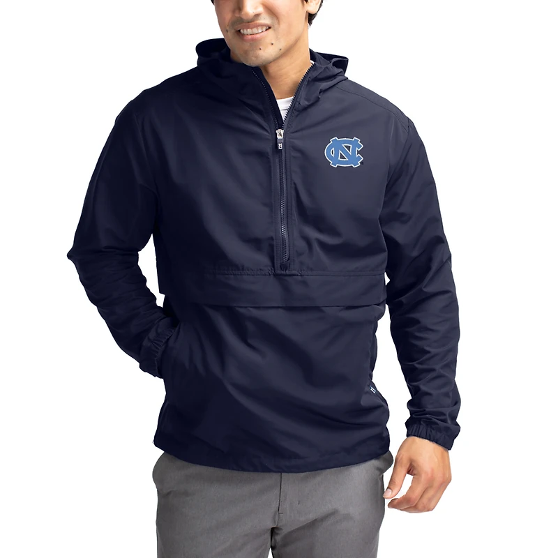 Men's Cutter & Buck Navy North Carolina Tar Heels Charter Eco Recycled Half-Zip Anorak Jacket