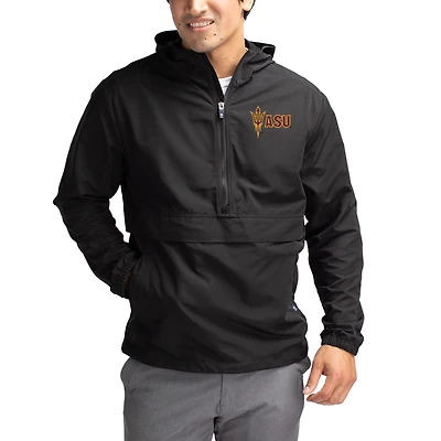 Men's Cutter & Buck Black Arizona State Sun Devils Charter Eco Recycled Half-Zip Anorak Jacket