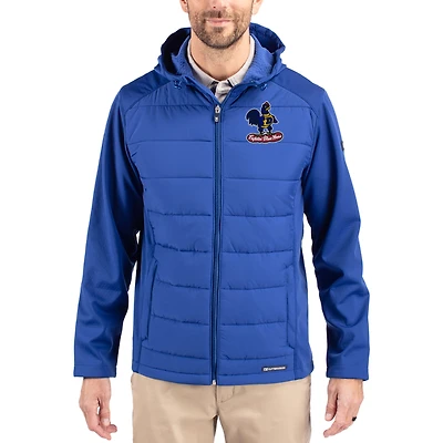 Men's Cutter & Buck Blue Delaware Fightin' Blue Hens Evoke Hybrid Eco Softshell Recycled Full Zip Hooded Jacket