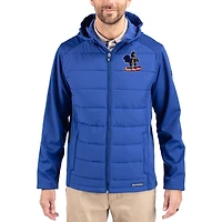 Men's Cutter & Buck Blue Delaware Fightin' Blue Hens Evoke Hybrid Eco Softshell Recycled Full Zip Hooded Jacket
