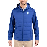 Men's Cutter & Buck Blue Fresno State Bulldogs Evoke Hybrid Eco Softshell Recycled Full Zip Hooded Jacket