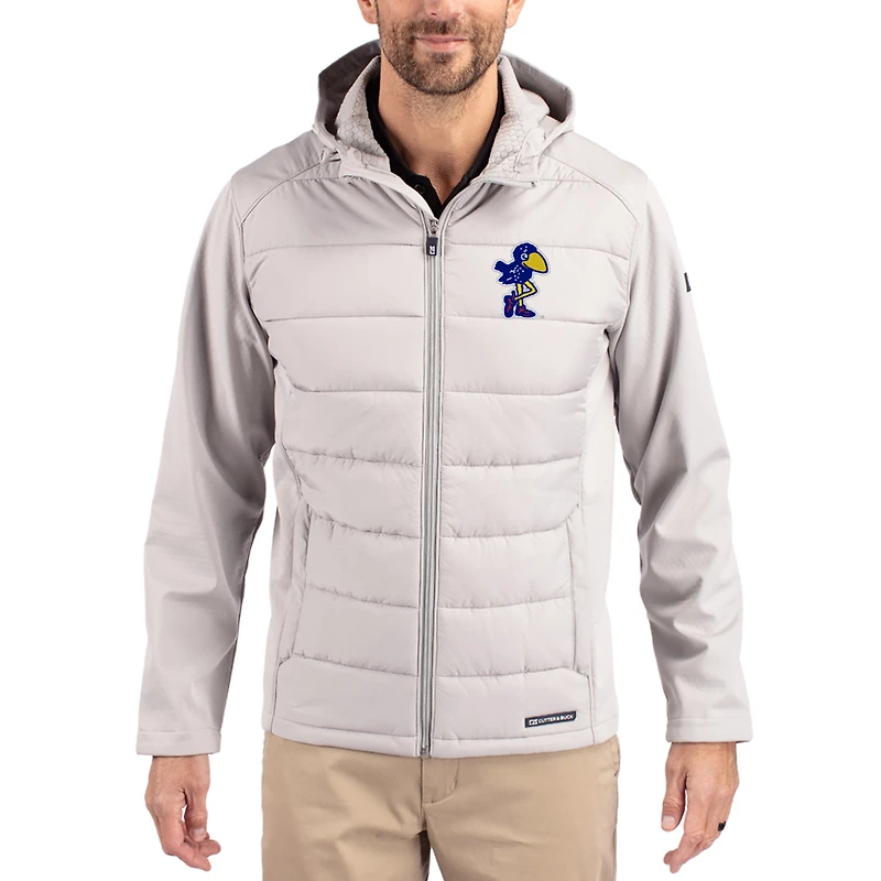 Men's Cutter & Buck Kansas Jayhawks Evoke Hybrid Eco Softshell Recycled Full Zip Hooded Jacket