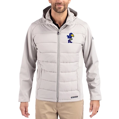 Men's Cutter & Buck Kansas Jayhawks Evoke Hybrid Eco Softshell Recycled Full Zip Hooded Jacket
