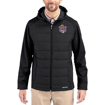 Men's Cutter & Buck Black LSU Tigers Evoke Hybrid Eco Softshell Recycled Full Zip Hooded Jacket