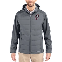 Men's Cutter & Buck Gray Ohio State Buckeyes Evoke Hybrid Eco Softshell Recycled Full Zip Hooded Jacket