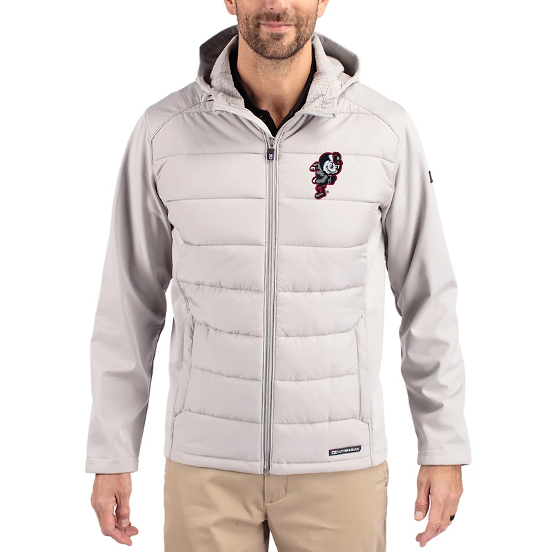 Men's Cutter & Buck Gray Ohio State Buckeyes Evoke Hybrid Eco Softshell Recycled Full Zip Hooded Jacket