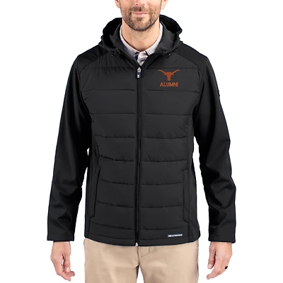 Men's Cutter & Buck Black Texas Longhorns Evoke Hybrid Eco Softshell Recycled Full Zip Hooded Jacket