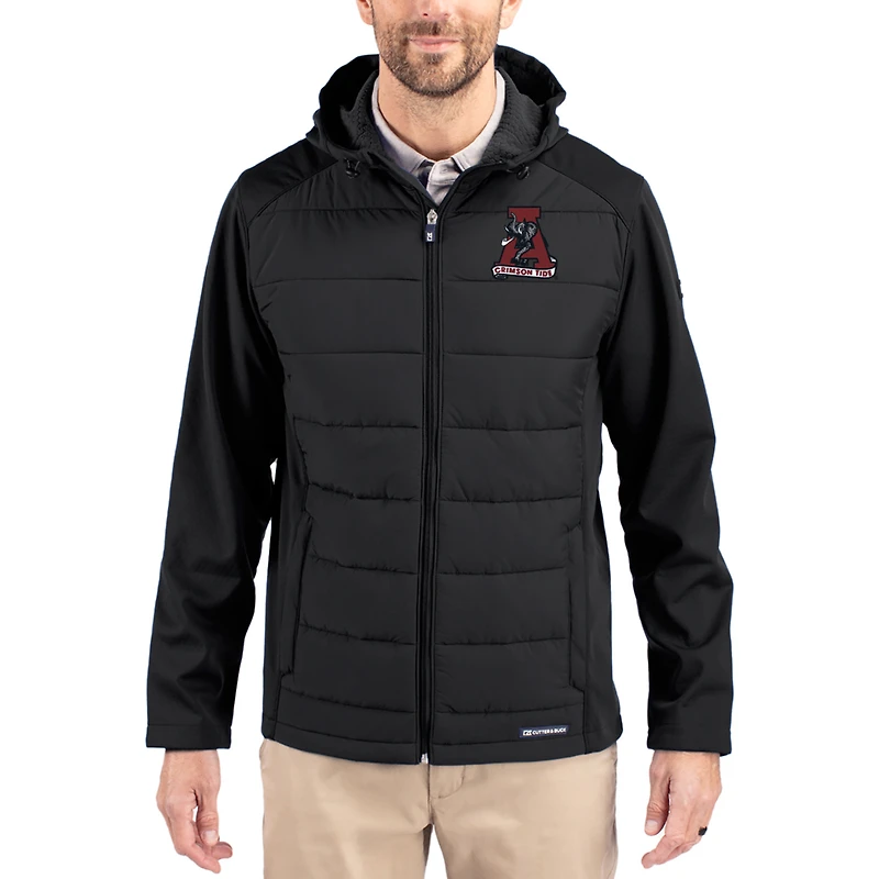 Men's Cutter & Buck Alabama Crimson Tide Evoke Hybrid Eco Softshell Recycled Full Zip Hooded Jacket