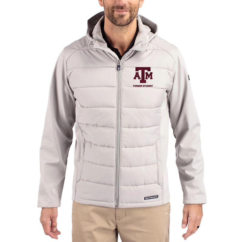 Men's Cutter & Buck Gray Texas A&M Aggies Evoke Hybrid Eco Softshell Recycled Full Zip Hooded Jacket
